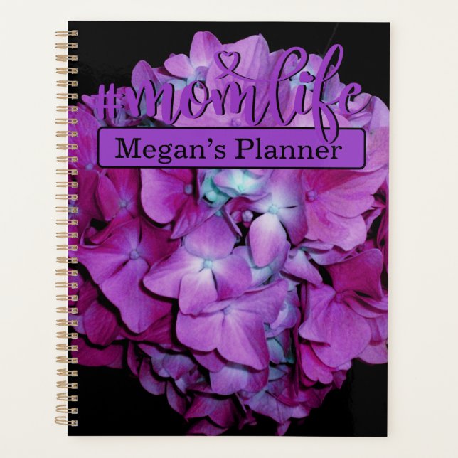 Magenta teal purple hydrangeas pattern #momlife planner (Front)