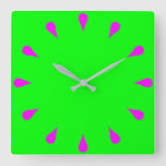 Magenta teardrops square wall clock