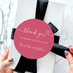 Magenta thank you heart wedding classic round sticker<br><div class="desc">A trendy magenta colored background.  With the text: Thank you for sharing our special day,  with a small heart.   Personalize and add your names.</div>