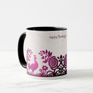 Magenta Thanksgiving Turkey Floral Mug