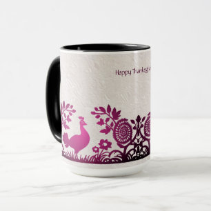 Magenta Thanksgiving Turkey Floral Mug