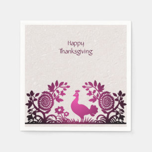 Magenta Thanksgiving Turkey Floral Napkins