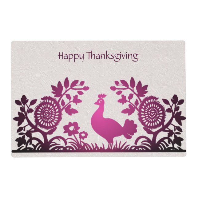 Magenta Thanksgiving Turkey Floral Paper Placemat (Front)