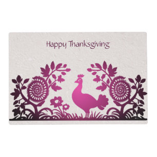 Magenta Thanksgiving Turkey Floral Paper Placemat