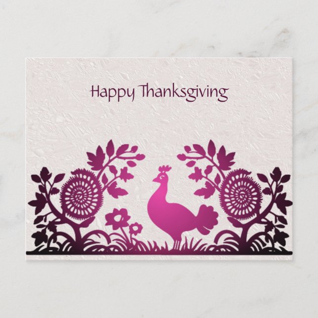 Magenta Thanksgiving Turkey Floral Postcard (Front)
