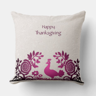 Magenta Thanksgiving Turkey Floral Throw Pillow