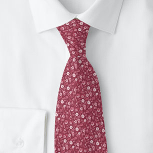 Magenta Tiny Flowers Neck Tie