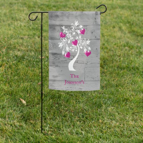 Magenta Tree of Hearts Personalized Garden Flag