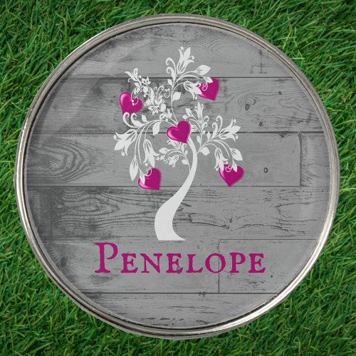 Magenta Tree of Hearts Personalized Golf Ball Marker