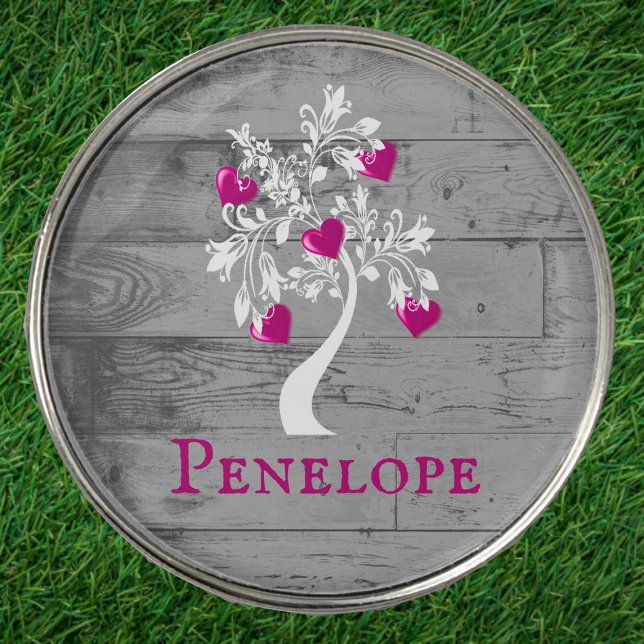 Magenta Tree of Hearts Personalized Golf Ball Marker (Magenta Tree of Hearts Personalized Golf Ball Marker)