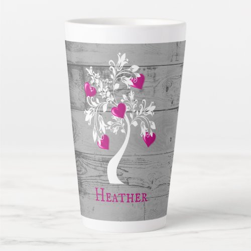 Magenta Tree of Hearts Personalized Latte Mug