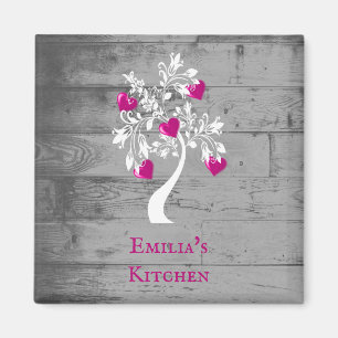 Magenta Tree of Hearts Personalized Magnet