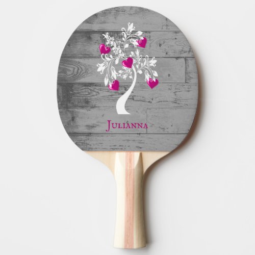 Magenta Tree of Hearts Personalized Ping Pong Paddle