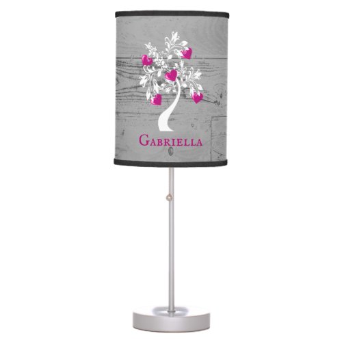 Magenta Tree of Hearts Personalized Table Lamp