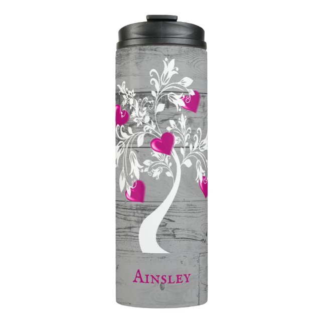 Magenta Tree of Hearts Personalized Thermal Tumbler (Front)