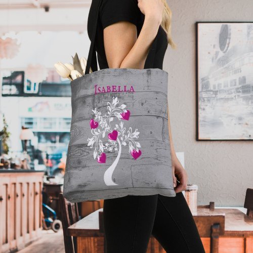 Magenta Tree of Hearts Personalized Tote Bag
