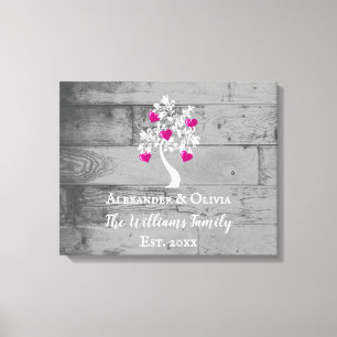 Magenta Tree of Hearts Wedding Canvas Print