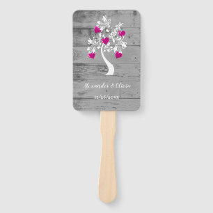 Magenta Tree of Hearts Wedding Favor Hand Fan