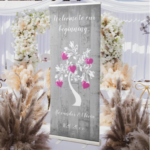 Magenta Tree of Hearts Wedding Welcome Banner