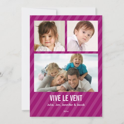 Magenta Triple carte de photo de vacances Invitation