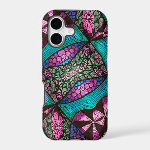 Magenta Turquoise Black Purple 80s Micro Doodle iPhone 17 Case