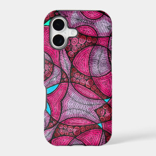 Magenta Turquoise Black Purple 80s Retro Doodle iPhone 17 Case