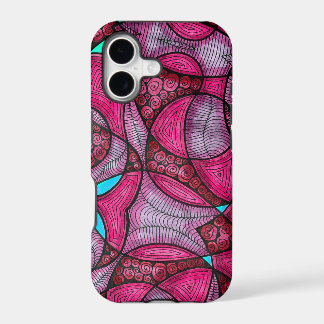 Magenta Turquoise Black Purple 80s Retro Doodle iPhone 17 Case