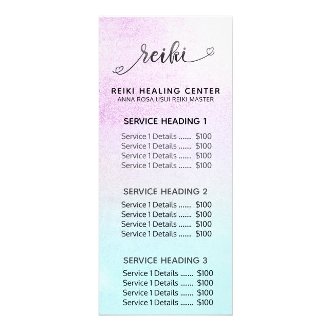 *~*  Magenta Turquoise Mint Black Glitter REIKI Rack Card (Front)