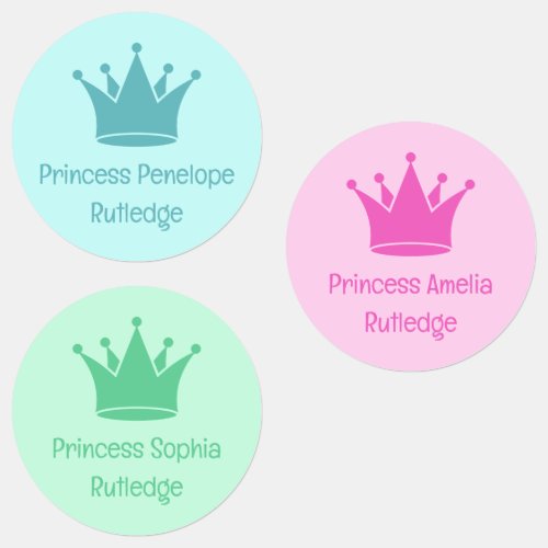 Magenta Turquoise Mint Princess Crown Name Labels