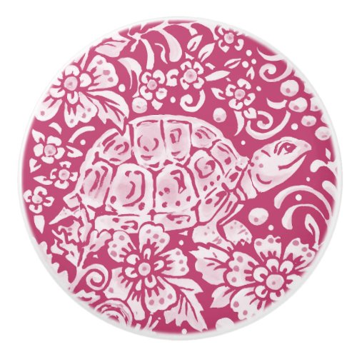 Magenta Turtle Floral Forest Woodland Nature  Ceramic Knob