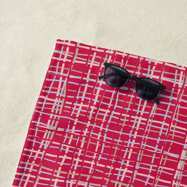 Magenta Twisted Plaid Beach Towel (In Situ)