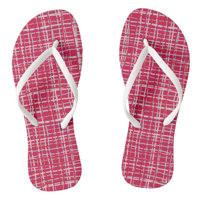Magenta Twisted Plaid Flip Flops (Footbed)