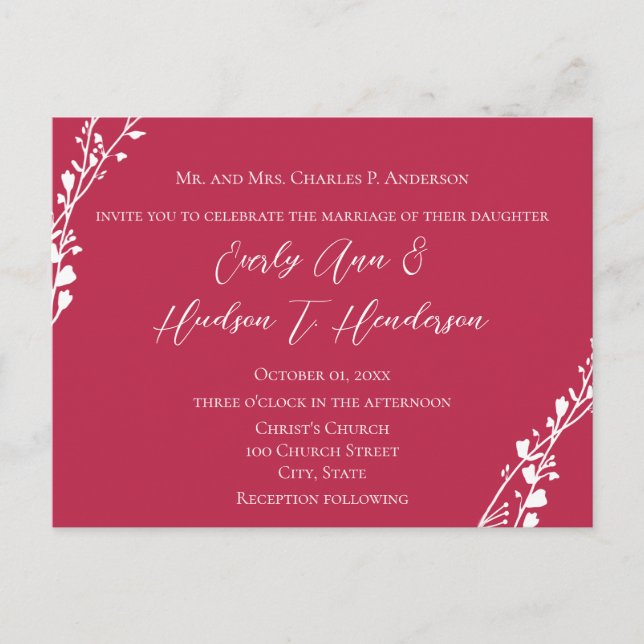 Magenta Two Become One Christian Wedding  Invitation Postcard (Front)