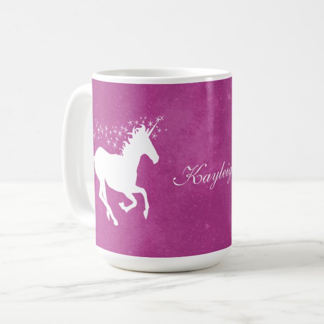 Magenta Unicorn Personalized Coffee Mug (Front Left)