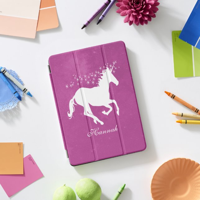 Magenta Unicorn Personalized iPad Pro Cover (Desk)