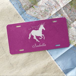 Magenta Unicorn Personalized License Plate
