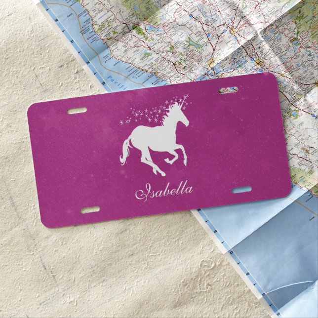 Magenta Unicorn Personalized License Plate (In Situ)