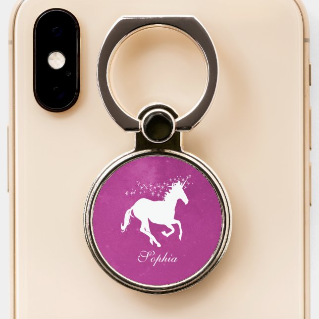 Magenta Unicorn Personalized Phone Ring Stand (Close Up)