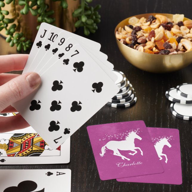 Magenta Unicorn Personalized Playing Cards (In Situ)