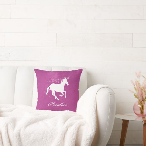 Magenta Unicorn Personalized Throw Pillow