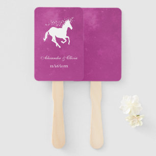 Magenta Unicorn Wedding Favor Hand Fan