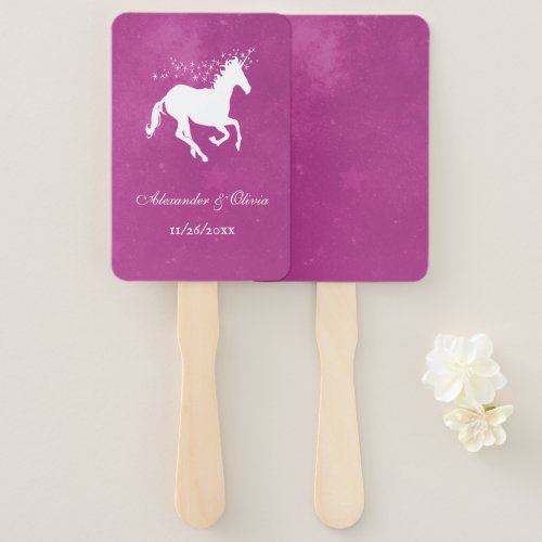 Magenta Unicorn Wedding Favor Hand Fan