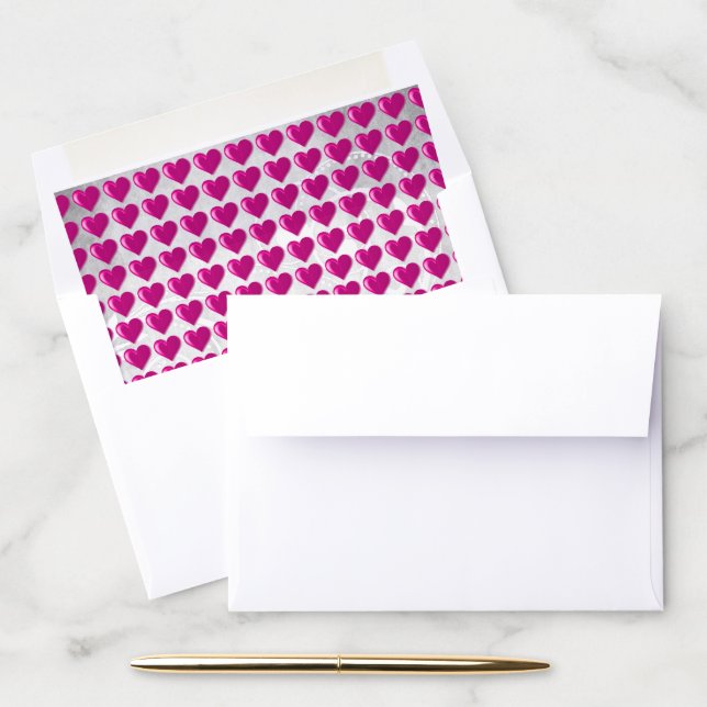 Magenta Valentine Hearts Envelope Liner (Desk)