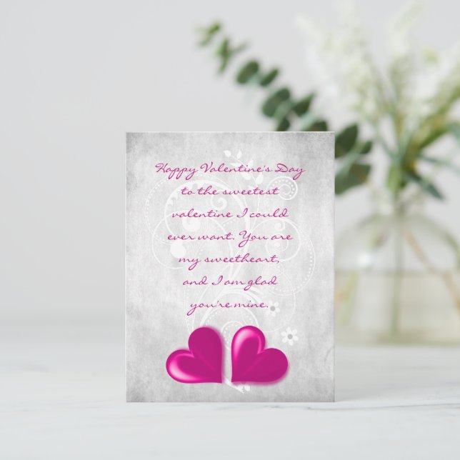 Magenta Valentine Hearts Flat Note Card (Standing Front)