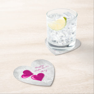 Magenta Valentine Hearts Paper Coaster