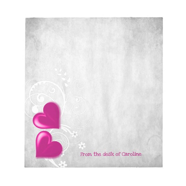 Magenta Valentine Hearts Personalized Notepad (Front)