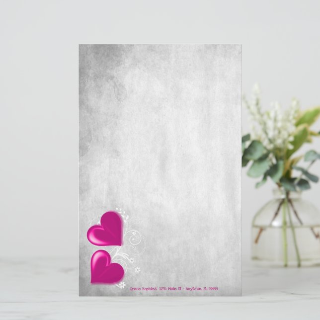 Magenta Valentine Hearts Personalized Stationery (Standing Front)