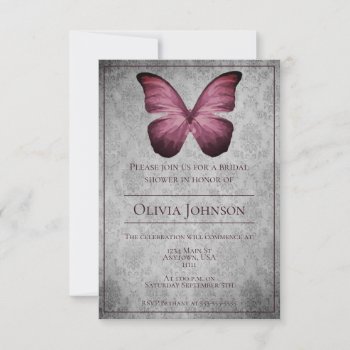 Magenta Vintage Butterfly Damask Bridal Shower Invitation by WeddingsByJade at Zazzle