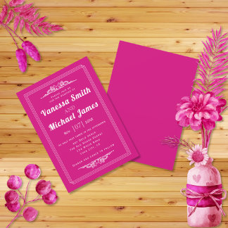 Magenta vintage elements and border wedding invitation