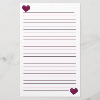 Magenta Violet Lace Heart Lined Stationery